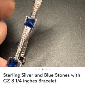 Sterling Silver and Blue Stones with CZ 8 1/4 inches Bracelet
